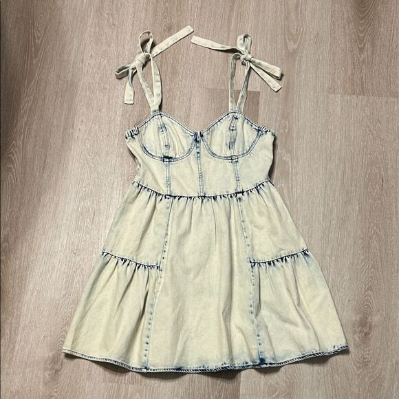 Lane 201 Dresses & Skirts - Lane 201 Bleached Denim Tie-Strap Mini Dress